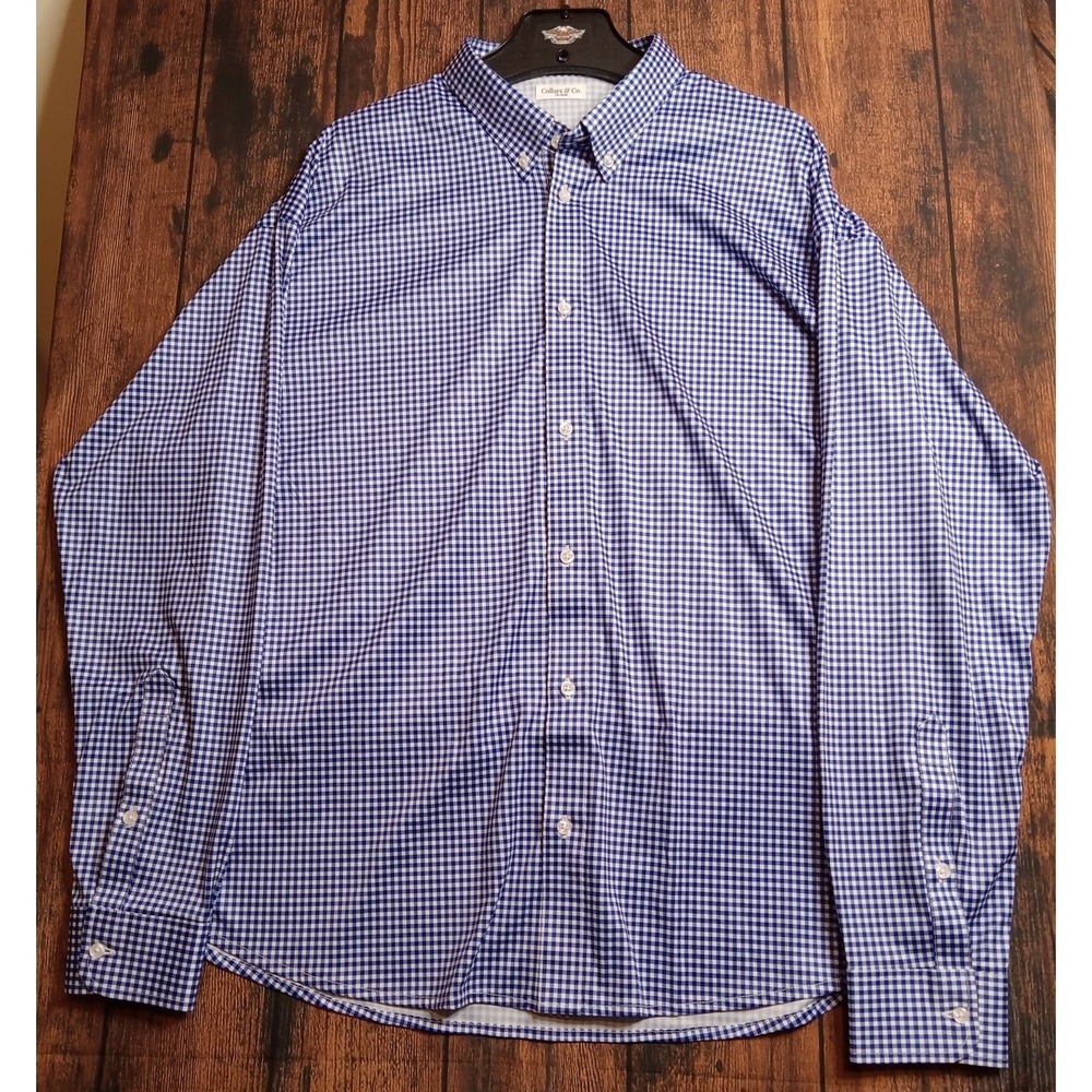 Collars & Co Men's Button-Down Long Sleeve Dress Shirt Size 3XL Blue Check